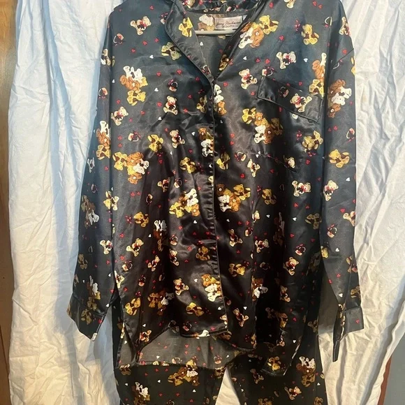 Jenny Buchanan Pajama Set Womens medium teddy bears and hearts forest green - Picture 2 of 8